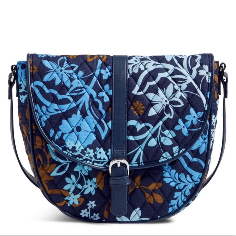 Vera Bradley Blue Crossbody Purse Quilted Java Floral Saddle Bag